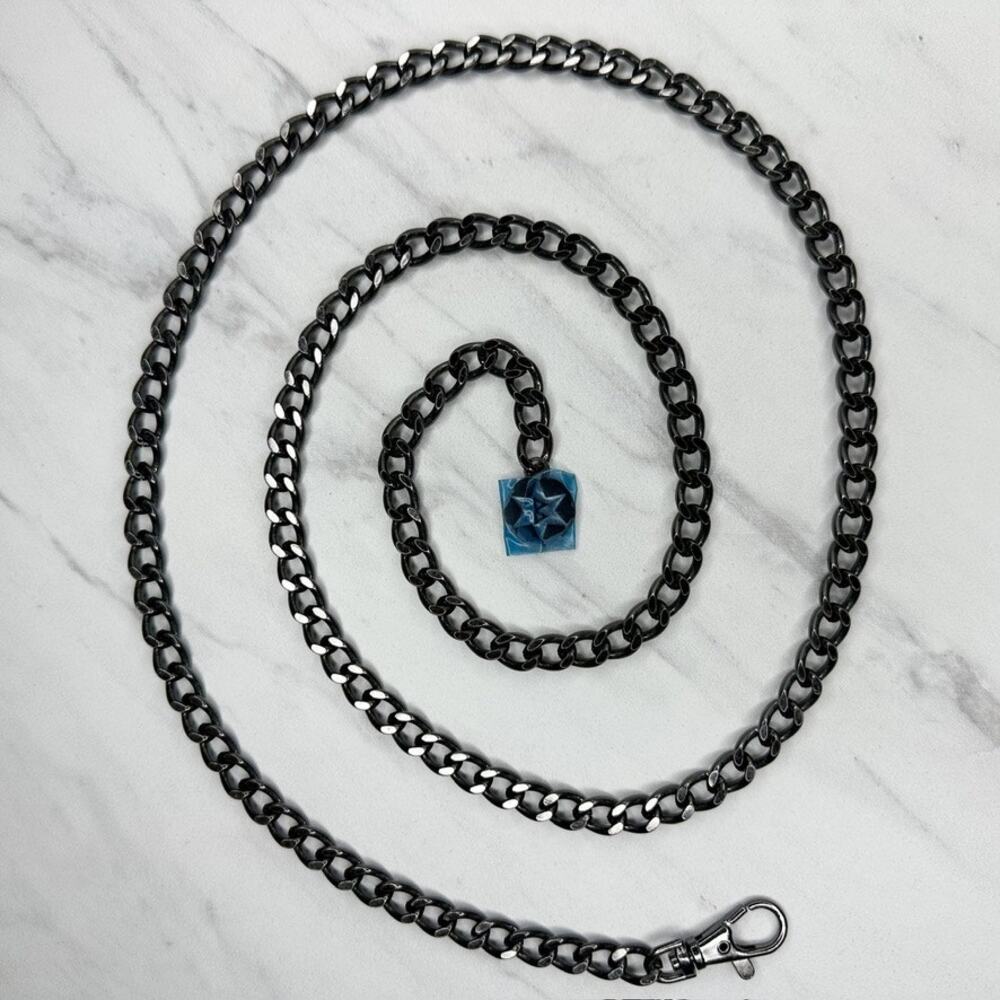 Black Tone Metal Curb Chain Link Belt with Star Charm One Size ✨
